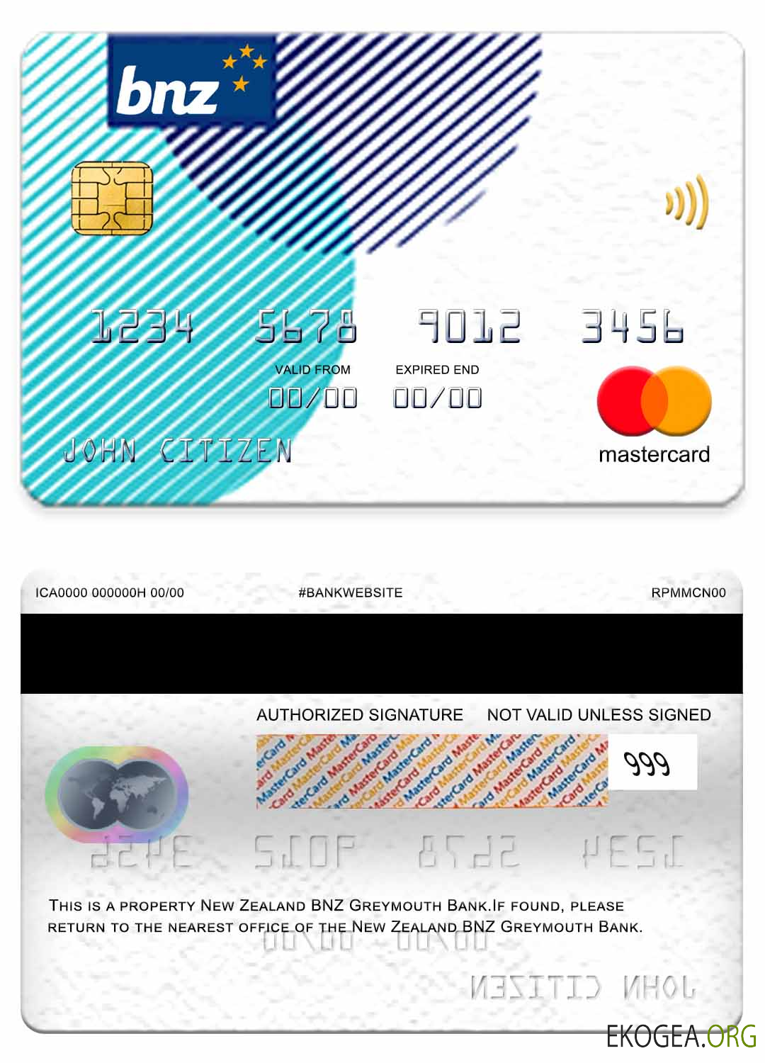 Nouvelle Zélande BNZ Greymouth Bank mastercard